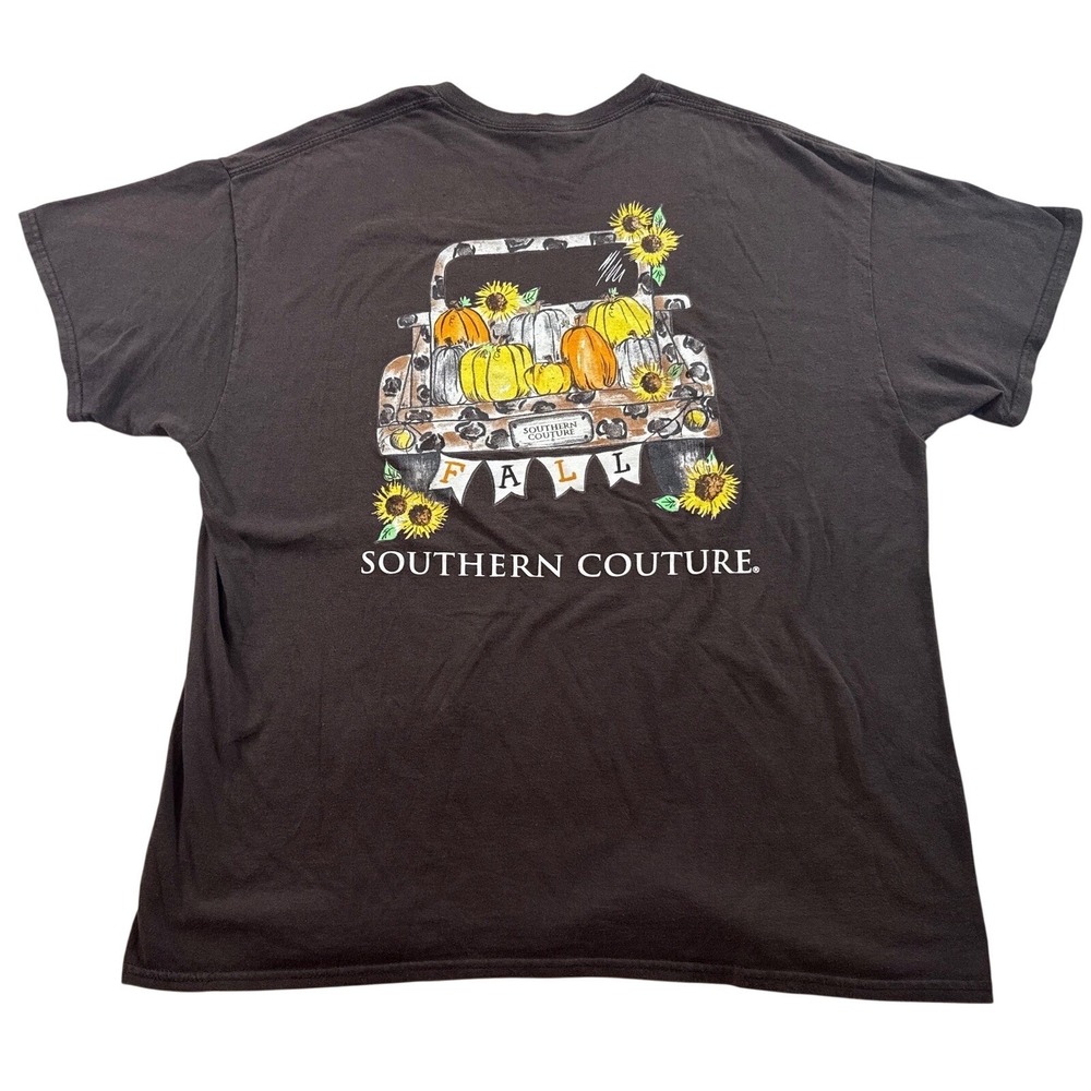 Southern Couture Fall Vintage Truck Pumpkin Shirt Womens XL Brown Graphic Tee